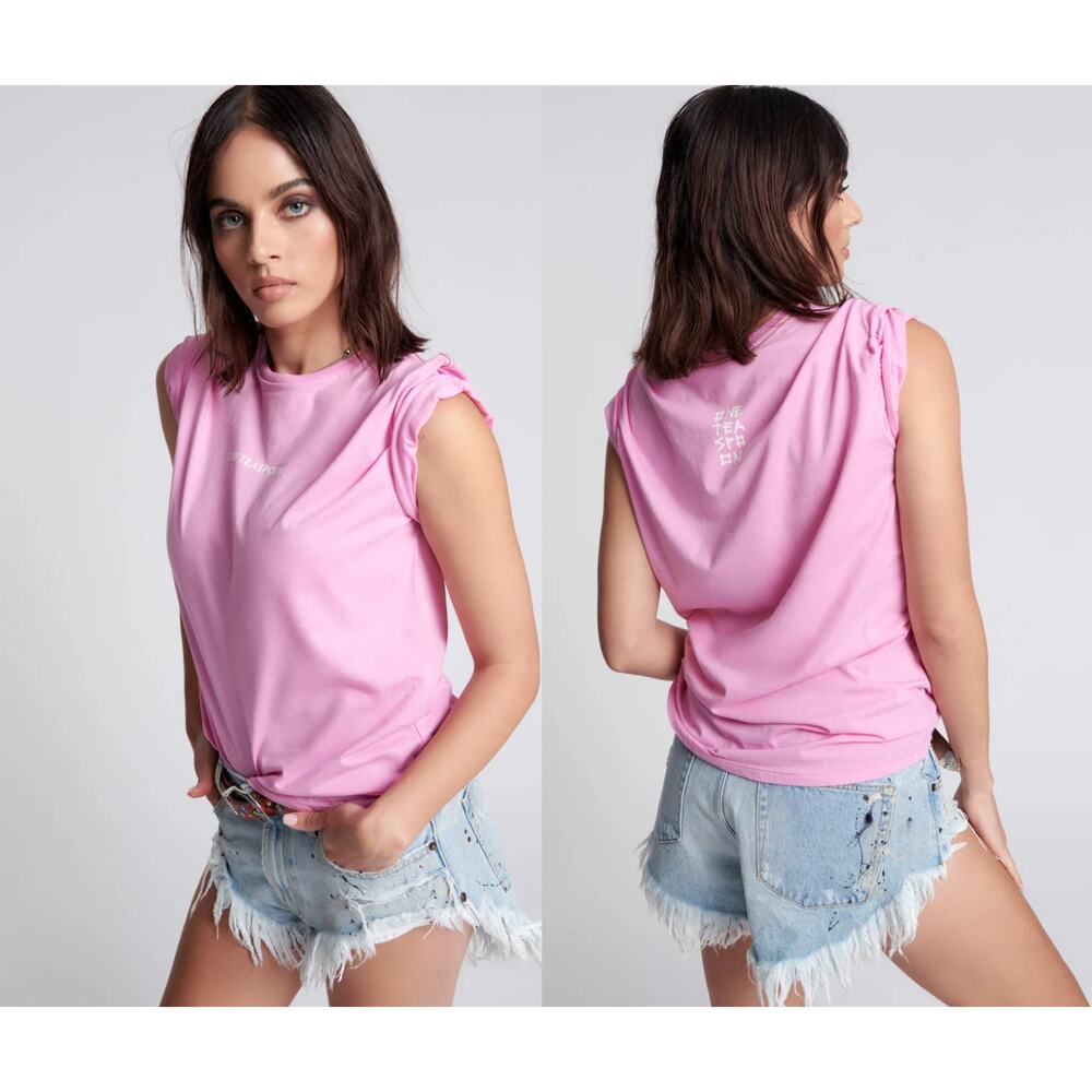🔴One Teaspoon Women's Candy Pink Logo Organic Cotton Crew Tee size Small
